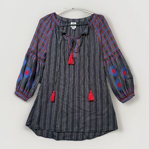 Ivy Jane Tunic or Mini dress boho small embroidered tassels long sleeve